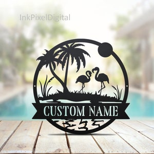 Personalized Flamingo Metal Wall Art,Flamingo Sign,Beach House Decor,Palm Tree Sign,Beach House Sign,Birthday Gift, Flamingo Lover Gift