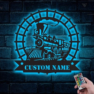 Custom Train Metal Wall Art LED Lights, Railroad Wall Decor, Railroad Sign, Metal Train Sign, Train Driver Gift, Birthday Gift, Home Decor