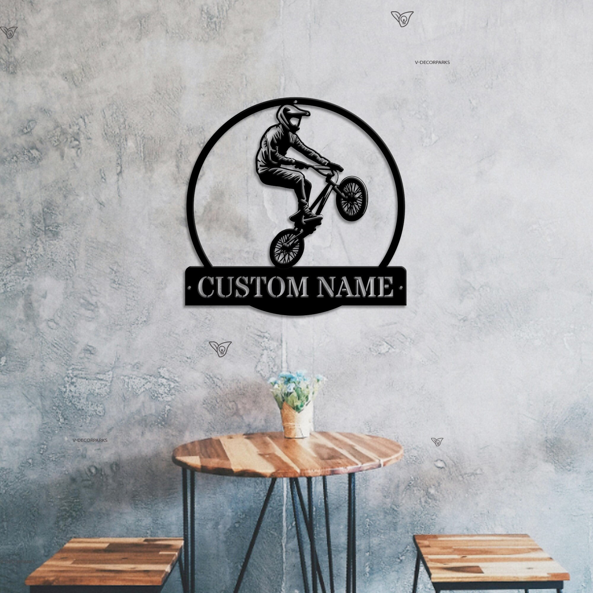 BMX Biker Metal Wall Art LED Lights, Custom BMX Cycle Sport Metal Sign ...