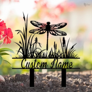 Custom Dragonfly Garden Sign, Dragonfly Metal Garden Stake, Gift for garden, Dragonfly Garden Plaque, Dragonfly decor, Garden insect sign
