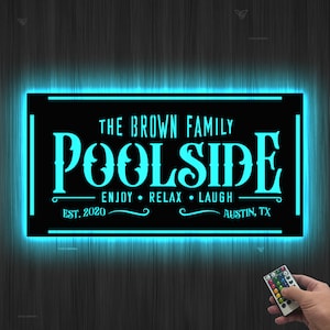 Personalized Family Poolside Oasis Sign,Swimming Pool Metal Sign,Custom Pool Bar Sign,Sign for Pool,Patio Decor,Patio Bar Sign,Poolside sign