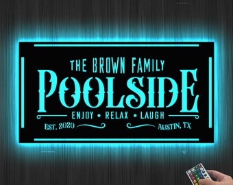 Personalized Family Poolside Oasis Sign,Swimming Pool Metal Sign,Custom Pool Bar Sign,Sign for Pool,Patio Decor,Patio Bar Sign,Poolside sign