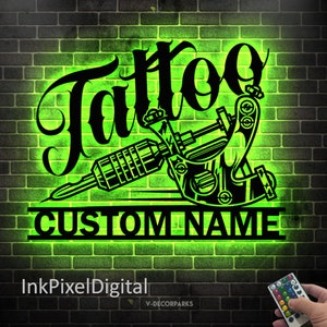 Custom Tattoo Artist Metal Wall Art LED Light Tattoo Metal Sign Ideal for Home Decor Personalized Tattoo Studio Name Sign Tattoo Sign