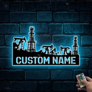 Oil field Metal Sign LED Lights, Oil Rig Sign, Custom Oilfield Metal Sign, Oil Field Derrickhand Name Sign, Oil Field Neon Metal Wall Decor