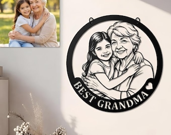 Personalized Grandma Photo Metal Sign, Custom Portrait Wall Art, Best Grandma Gift, Grandmother Granddaughter Keepsake, Family Decor