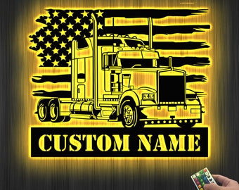 Custom Semi Truck Metal Sign, LED Personalized Wall Art