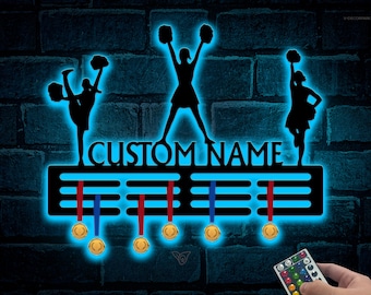 Custom Cheerleading Medal Hanger Led Lights, Medal Hanger for Awards and Ribbons, Tiered Award Rack, Gift For Cheerleading Lover, Home Decor