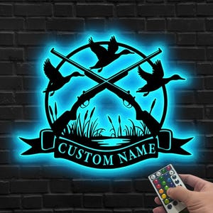 Insegna LED personalizzata per la caccia alle anatre, insegna per cacciatori e capanni, parete al neon per la caccia alle anatre, insegna LED per capanni da caccia, regalo per papà, regalo per la caccia, decorazione a LED per anatre