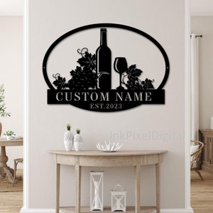 Custom Wine Bar Metal Wall Art LED Light Personalized Wine Bar Name Sign Home Decor Wine Shop Patio Decor Wine Bar Sign Kitchen Decor
