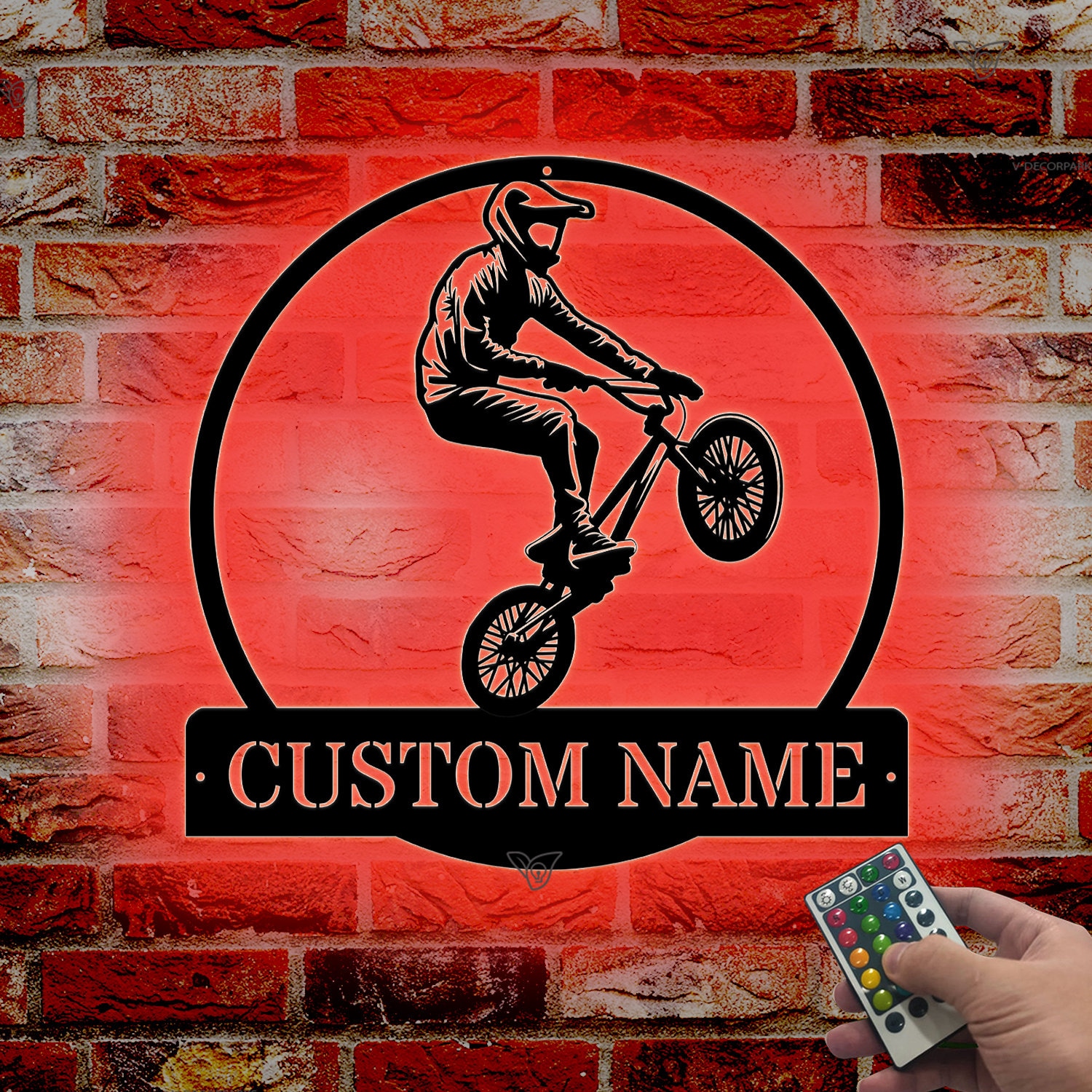 BMX Biker Metal Wall Art LED Lights, Custom BMX Cycle Sport Metal Sign ...