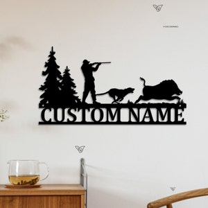 Personalized Hound Wild Boar Hunting Metal Wall Art, Custom Hunter Name Sign Hunting Sign Hunter Gift, Dog Hunting Home Decor, Birthday Gift