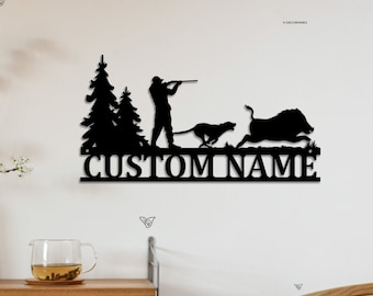 Personalized Hound Wild Boar Hunting Metal Wall Art, Custom Hunter Name Sign Hunting Sign Hunter Gift, Dog Hunting Home Decor, Birthday Gift