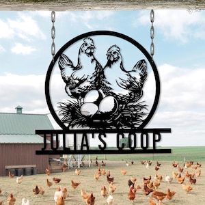 Custom Chicken Coop Metal Sign, Personalized Hen House Metal Sign, Farmyard Coop Decor, Backyard Farm Metal, Gift for farm,Chicken name sign