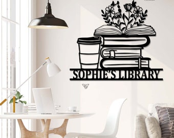 Personalized Books Metal Sign,Bookshelf Sign,Custom Library Sign,Library Decor,Book Club Decor,Reading Room Sign,Books Metal Wall Art