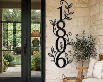 Custom Address Number Sign, Metal House Numbers with Floral Design, Front Porch Decor