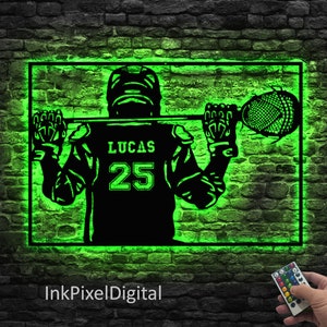 Lacrosse Sign Custom Lacrosse Metal Wall Art LED Light Personalized Lacrosse Player Name Sign Lacrosse Stick Kid Nursery Decor Home Decor