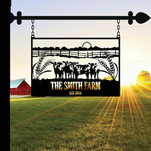 Custom Metal Farm Name Sign, Farmhouse Decor, Personalized Cow Sign, Outdoor Wall Decor, Cow Metal Wall Art, Farm Entrance Sign, Farm Sign