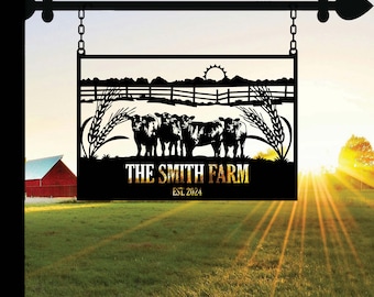 Custom Metal Farm Name Sign, Farmhouse Decor, Personalized Cow Sign, Outdoor Wall Decor, Cow Metal Wall Art, Farm Entrance Sign, Farm Sign