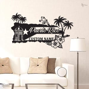 Custom Puerto Rico Metal Sign, Puerto Rico Wall Decor, Puerto Rico Island Sign, Puerto Rico Gift, Tropical flowers art, Beach Gift, Dad Gift