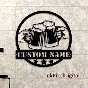 Custom Beer Bar Metal Wall Art Personalized Beer Mug Cheers Name Sign Home Decor Beer Bar Metal Sign Pub Decoration Dinking Man Cave Sign