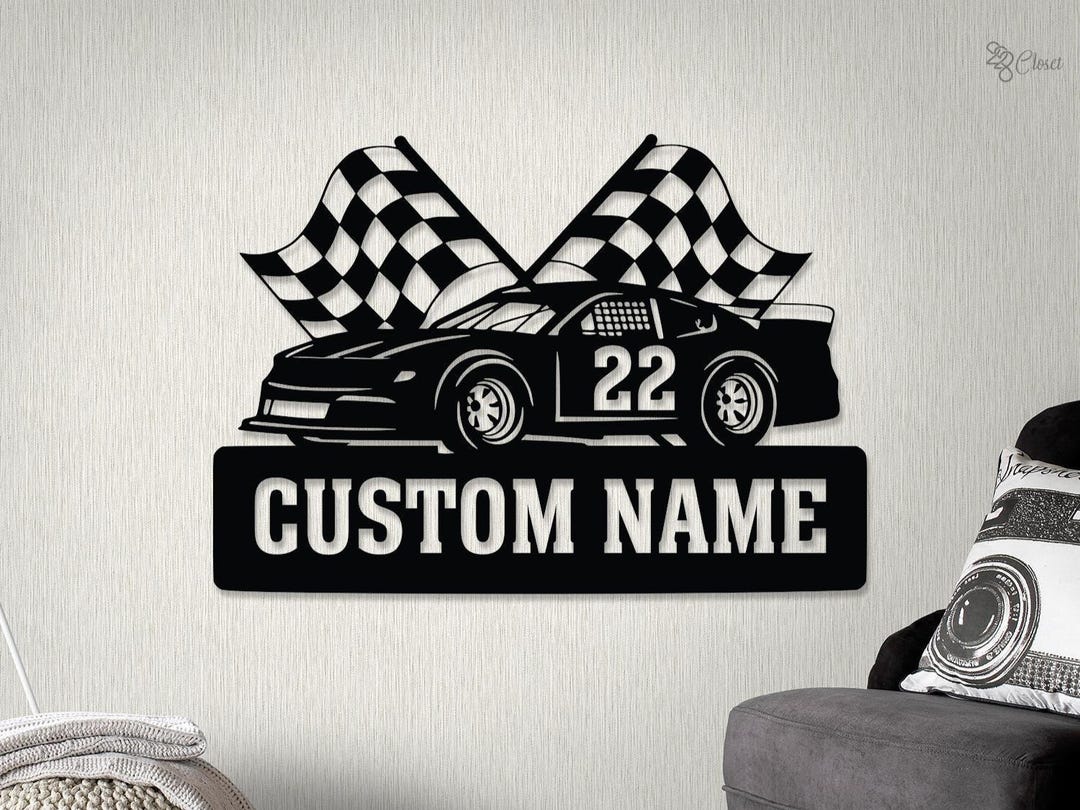 Racing Machine Sign Custom Checkered Flag Racing Metal Sign, Race Car Sign, Dirt Track ...