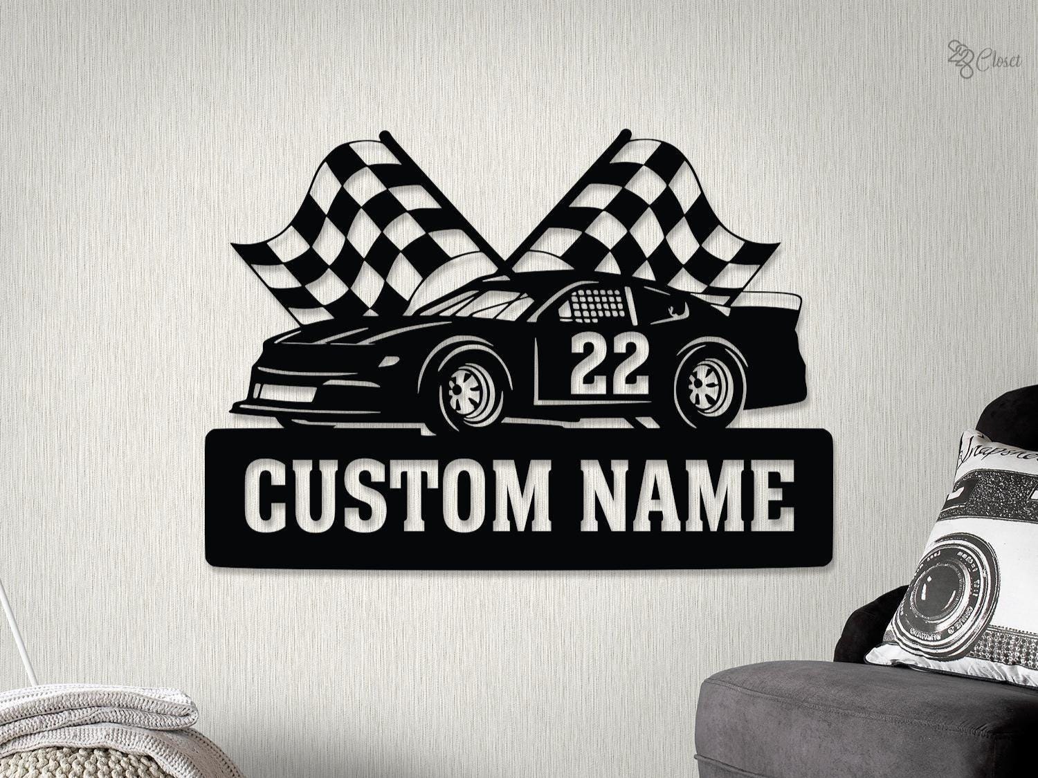 Custom Checkered Flag Racing Metal Sign, Race Car Sign, Dirt Track ...
