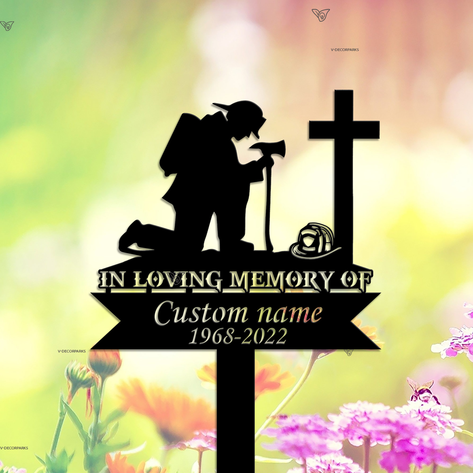 Custom Fireman Memorial Metal Stake, FireFighter Sign, Firefighter Memorial Plaque with Stake,Firefighter Grave Maker,Fireman Cemetery Stake