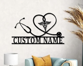 Arte de pared con símbolo médico personalizado Caduceo M, letrero con nombre de médico, letrero para consultorio médico, regalo para médico, regalo para estudiantes de medicina