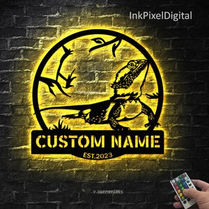 Personalized Bearded Dragon Metal Sign Led Lights, Bearded Dragon Gift, Gecko Lizard Decor, Bearded Dragon Name Sign, Beard Dragon Wall Art