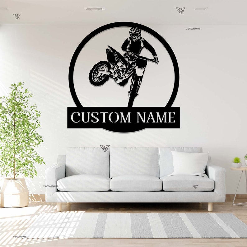 Custom Motocross Metal Wall Art LED Light, Garage Sign Dirt Bike Wall