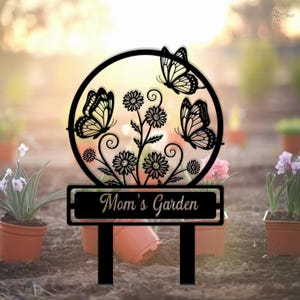 Custom Mom’s Garden Sign Metal, Butterfly Flower Garden Stake, Garden Gift, Floral & Butterfly Sign,Butterfly Garden Sign, Gift for grandma
