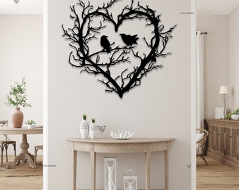 Tree of life metal wall art, Metal heart wall decor, Metal tree wall art, Heart Metal wall art,Metal bird wall art,Tree with birds metal art