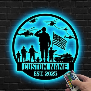 Custom Military LED Sign, Personalized Army Name Light, Veteran Gift, Patriotic wall art, Personalized army sign, Gift for dad,Military wall