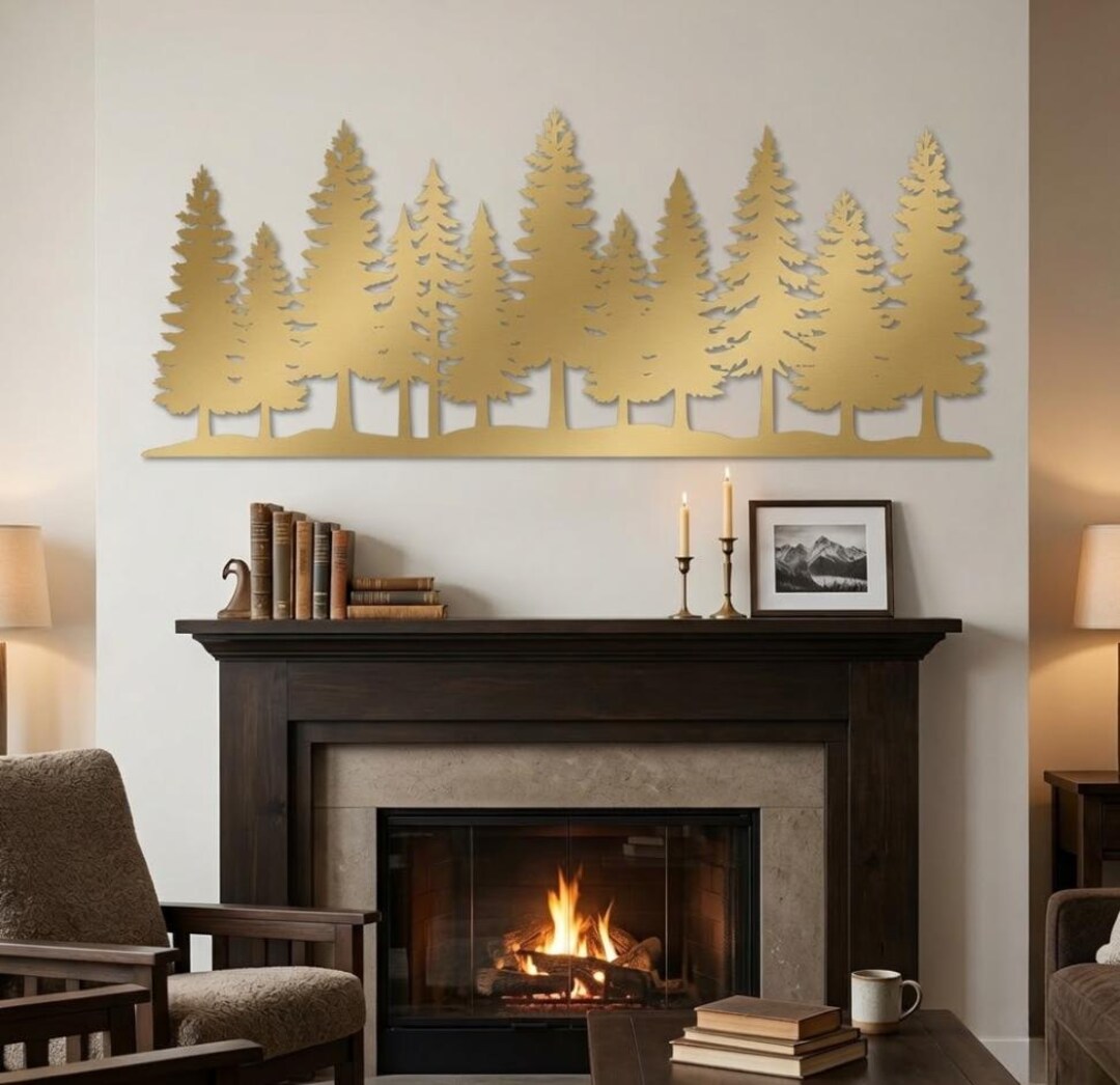 Metal Forest Wall Art, Pine Tree Wall Decor, Rustic Cabin Living Room ...