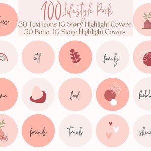 100 Lifestyle Pack Instagram Highlight Icons, Boho, Instagram Story Highlight Covers, Social Media Icons, Text Icons, Geometric Shapes