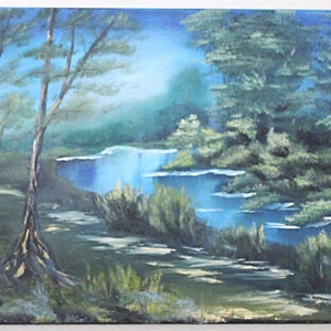5x7 oil painting on canvas board Blue Stream