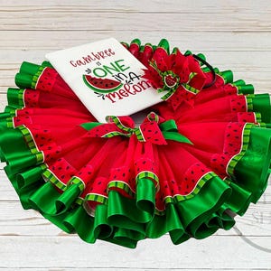 One in a Melon Birthday Outfit – Embroidered Shirt or Onesie with Tutu & Bow – Sweet Watermelon Birthday Set for Little Girls