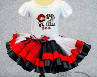 Pirate Girl Birthday Shirt Tutu Outfit |  Pirate Onesie | Birthday Pirate | Red Black Tutu | Girls Pirate Costume Tutu Dress | Pirate Onesie