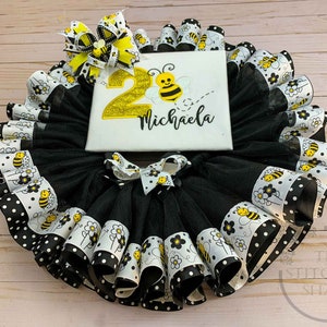 Birthday Party Bumble Bee Tutu Outfit | Embroidered Shirt Bee | Birthday Girl Outfit | Baby Girl Onesie | Baby Girl Birthday Bumble Bee