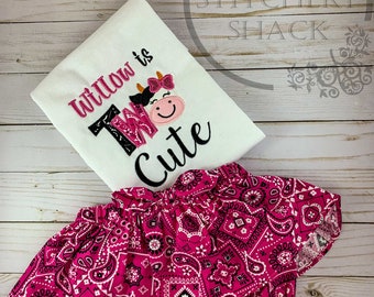 Barnyard Birthday Outfit | Two Cute |  2nd Birthday | Barnyard Theme Party | Cow Birthday Shirt for Toddler | 2nd Birthday Outfit Baby Girls