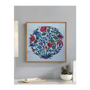 Iznik Tile Inspired  Turkish Floral Embroidery Cross Stitch Art  (Unframed)