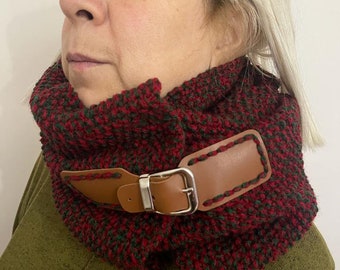 Chunky Knitted Neck Warmer in Mixed Shades Fastened by Belt