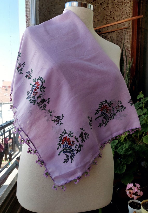 Vintage Lilac/Lavender Turkish Oya Scarf, Hand Pai