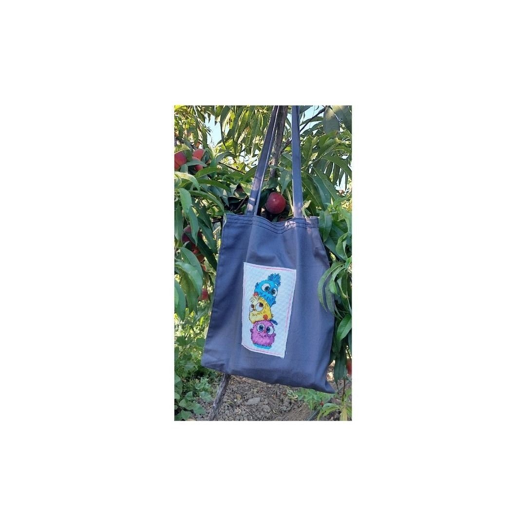 Animal Design Hand Embroidered Owl Canvas Eco Friendly Tote Market Bag