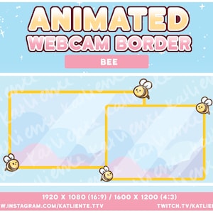 Kawaii Animated Bee Webcam Border 16x9 & 4x3 - Twitch, Youtube, Facebook, Cute, Animal, Lofi, Vaporwave
