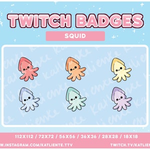 Kawaii Squid Sea Animal Sub/Bit Badges - Twitch, Discord, YouTube