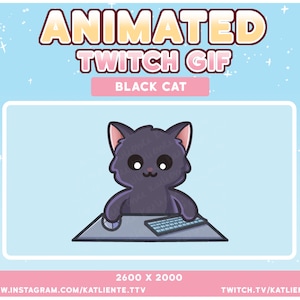Kawaii Animated Black Cat Kitty GIF Twitch Discord PNGtuber, Vtuber, Emote for Stream | Katliente, Kaliente