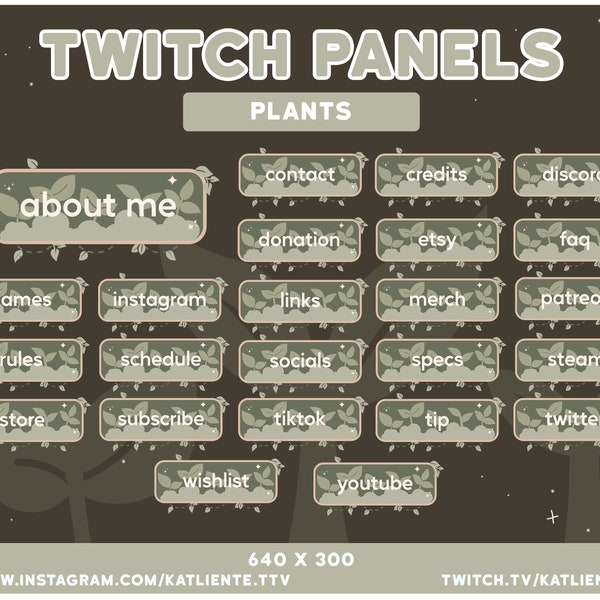 24 Panels Cute Dark Green Forest Cottage Core Leafy Plant for Twitch Streaming
