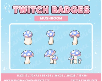 BLUE Kawaii Mushroom Fungi Cottage Core Sub/Bit Badges- Twitch