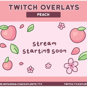 Kawaii Peach Animated Twitch Overlays and Scenes - Stream Starting, Be Right Back, Stream Ending, Offline, Just Chatting